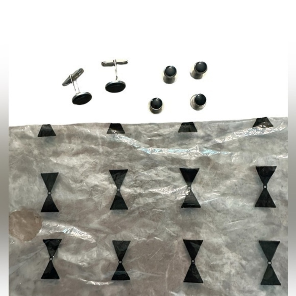 Tuxedo Cuff Link Set - Silver Tone and Black